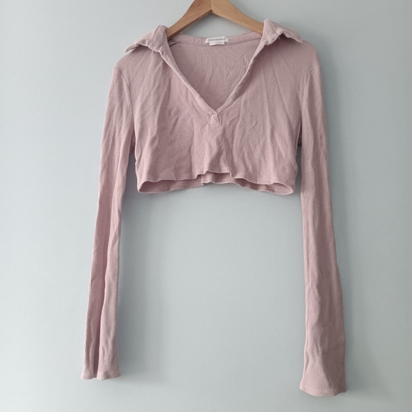 Lovers & Friends Celeste Blush Pink Waffle Knit Cropped Polo Top S - Picture 2 of 7